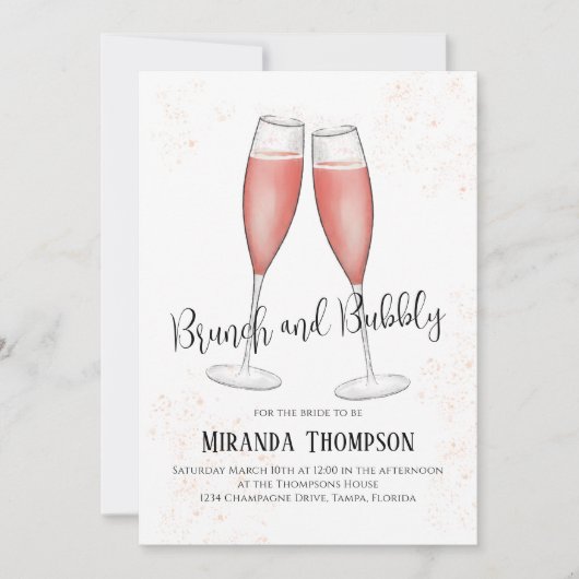 Brunch en Bubbly Waterverf Roze Vrijgezellenfeest Kaart (Voorkant)