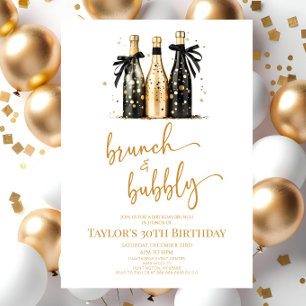 Brunch en Bubbly Zwart Goud Verjaardag Brunch Part Kaart