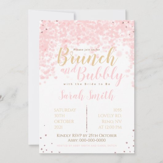 Brunch en Buig roze bubbels, harten en glitter Kaart (Voorkant)