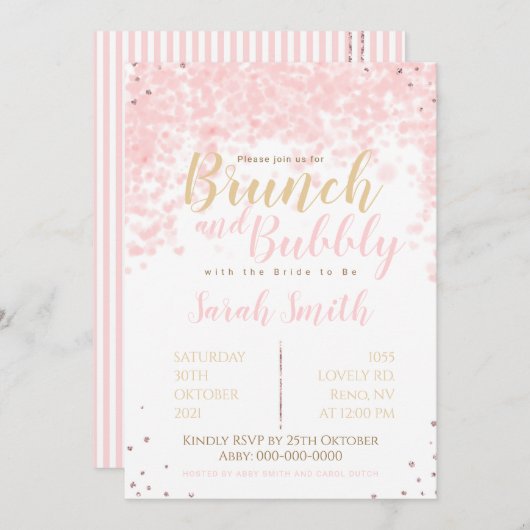 Brunch en Buig roze bubbels, harten en glitter Kaart (Voorkant / Achterkant)