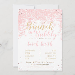 Brunch en Buig roze bubbels, harten en glitter Kaart