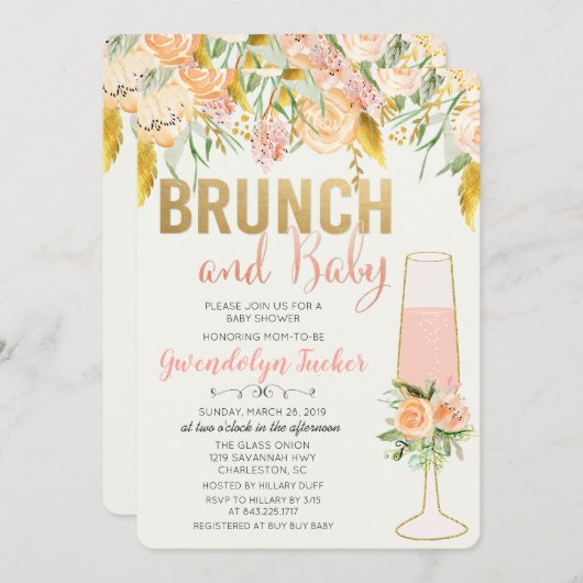 Brunch et Baby shower Bubbly Invitation (Devant / Derrière)