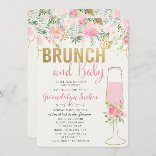 Brunch et Baby shower Bubbly Invitation (Devant / Derrière)