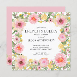 Brunch et Bubbly Aquarelle rose Invitations florau