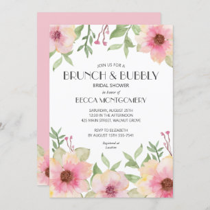 Brunch et Bubbly Blush Invitations floraux roses