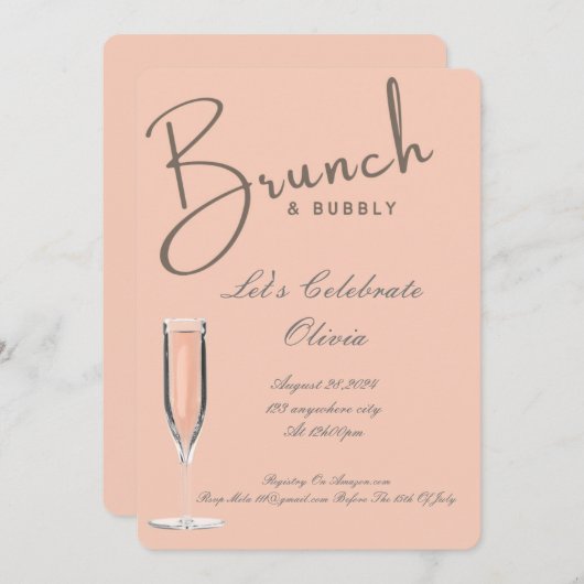 BRUNCH ET BUBBLY BRIDAL DOUCHE INVITATION (Devant / Derrière)