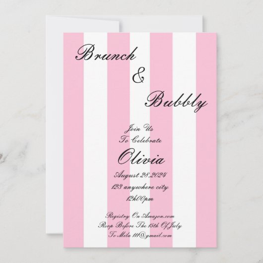 BRUNCH ET BUBBLY BRIDAL DOUCHE INVITATION ROSE (Devant)