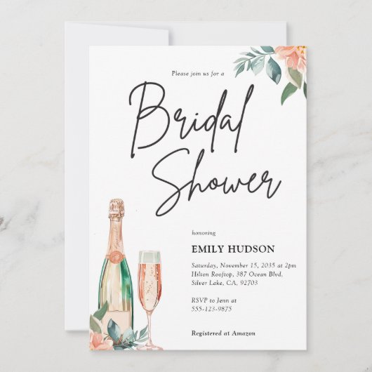 Brunch et Bubbly Elegant Bridal Shower Invitation (Devant)