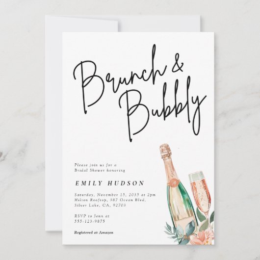 Brunch et Bubbly Elegant Bridal Shower Invitation (Devant)