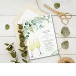 Brunch et Bubbly Fiançailles Invitation<br><div class="desc">Eucalyptus Brunch et Bubbly Champagne Vin Verre Floral Parties scintillant verdure feuillage aquarelle brunch botanique élégant moderne Couples douche Engagement Partie Invitation</div>