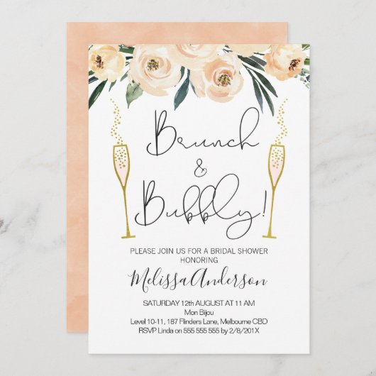 Brunch Et Bubbly Floral Douche nuptiale invitation (Devant / Derrière)