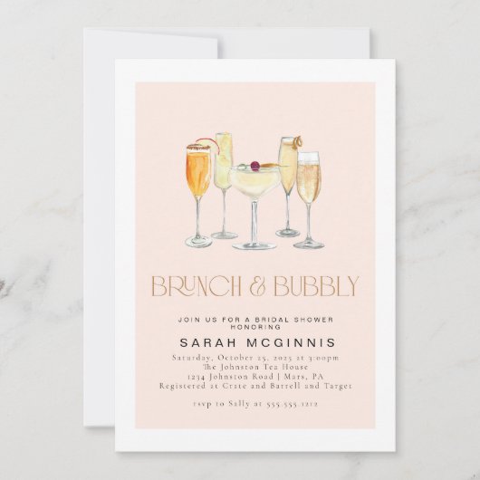 Brunch et Bubbly Prosecco Invitation de douche cha (Devant)