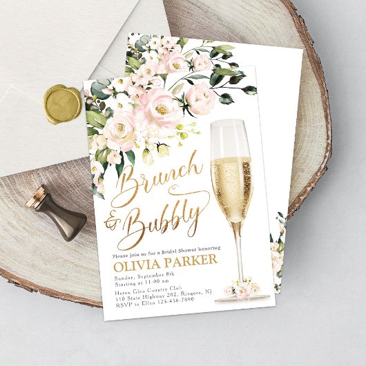 Brunch et Bubbly Shower Invitation Gold