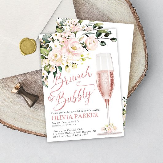 Brunch et Bubbly Shower Invitation Rose Gold