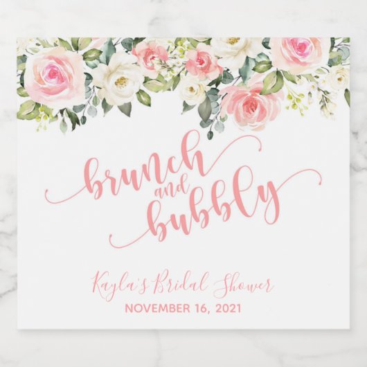 Brunch et Étiquette à vin mousseux - Texte rose (Étiquettes simples)