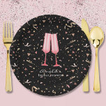 Brunch et Fête des mariées Bubbly Noir<br><div class="desc">Deux flûtes en verre rose sur un arrière - plan noir avec confettis rose et or,  ces assiettes en papier sont parfaites pour un brunch de douche nuptiale et le thème du mousseux. CORRESPONDANCE d'objets dans notre collection.</div>