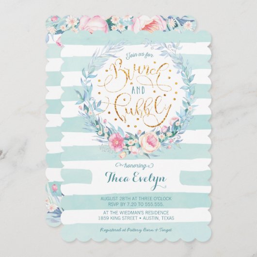 Brunch et invitation florale pétillante de Fête de (Devant / Derrière)