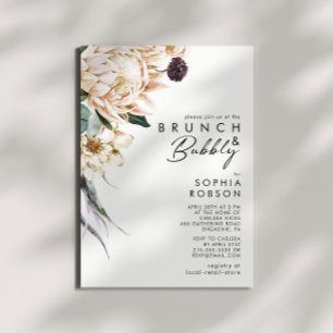 Brunch floral blanc et invitation bulle