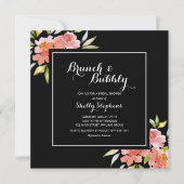 Brunch floral chic et invitations noires bulles (Devant)