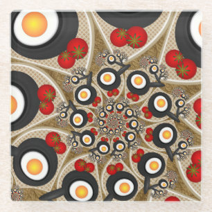 Brunch Fractal Art Funny Food, Tomaten, Eieren Glazen Onderzetter