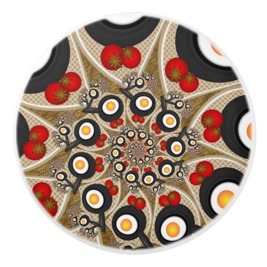 Brunch Fractal Art Funny Food, Tomaten, Eieren Keramische Knop (Voorkant)
