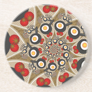 Brunch Fractal Art Funny Food, Tomaten, Eieren Zandsteen Onderzetter