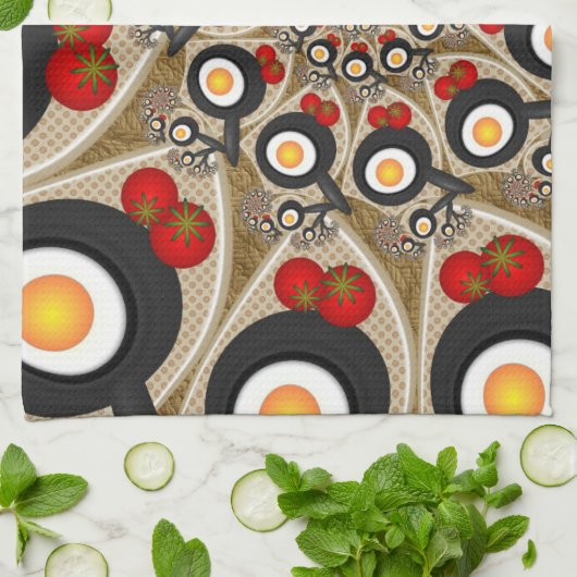 Brunch Fractal Art Funny Food, Tomatoes, Eggs Theedoek (Gevouwen)