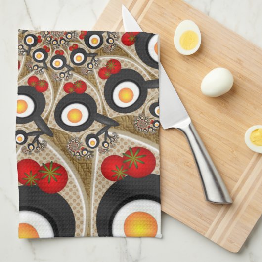 Brunch Fractal Art Funny Food, Tomatoes, Eggs Theedoek (Quarter Fold)