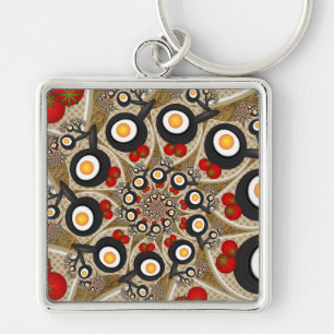 Brunch Fractal Kunst Grappig Eten, Tomaten, Eieren Sleutelhanger