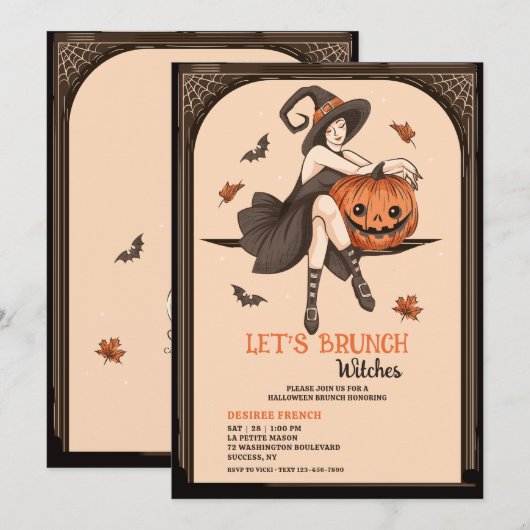 Brunch Halloween Invitation sorcière (Devant / Derrière)