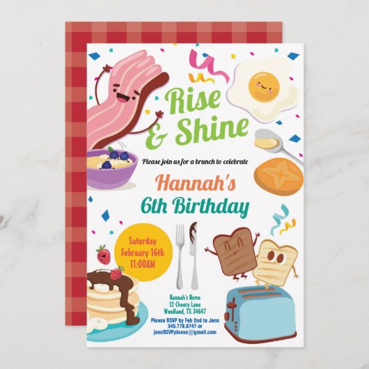 Brunch invitation pour le petit déjeuner. Enfants (Devant / Derrière)