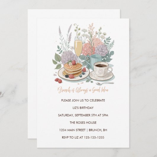 Brunch Is Always a Good Idea Uitnodiging - Bloemen (Voorkant / Achterkant)