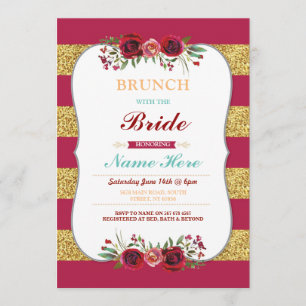 Brunch met de bruid-rode glitter Floral Invite Kaart