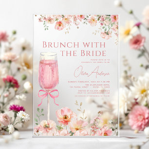 Brunch met de bruid roze strik bruidsdouche acryl uitnodigingen