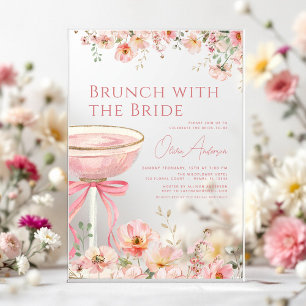Brunch met de bruid roze strik bruidsdouche acryl uitnodigingen