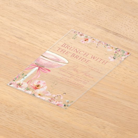 Brunch met het Bride Pink Bow Vrijgezellenfeest Acryl Uitnodigingen (Laagn)