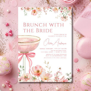 Brunch met het Bride Pink Bow Vrijgezellenfeest Kaart