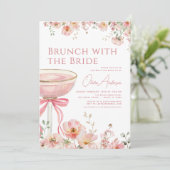 Brunch met het Bride Pink Bow Vrijgezellenfeest Kaart (Staand voorkant)