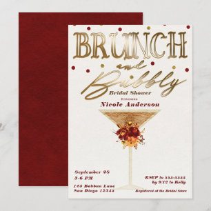 Brunch & Mousserende Wijn Goud Rode Herfst Bruidsd Kaart