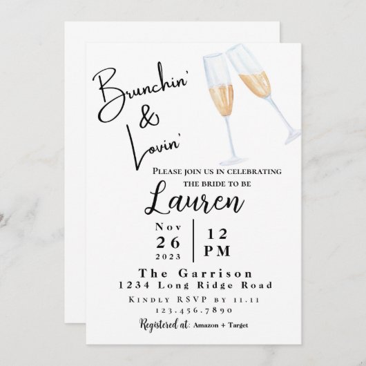 Brunch Nuptiale invitation Brunchin' & Lovin' (Devant / Derrière)