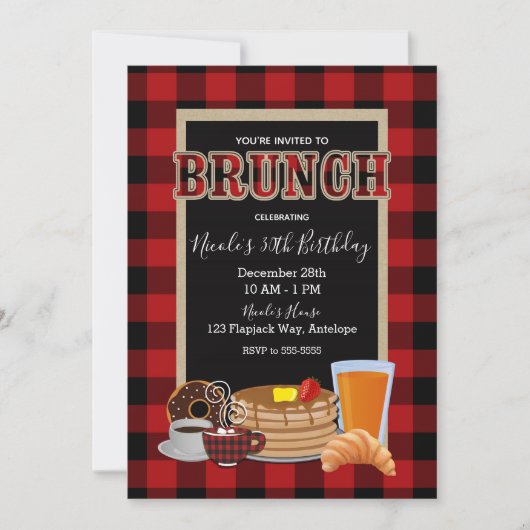 Brunch Ontbijt Rustiek Rood Zwart Buffalo Plaid Kaart (Voorkant)