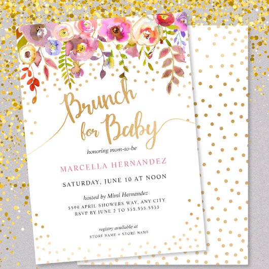 Brunch pour Baby shower bébé fille Invitation
