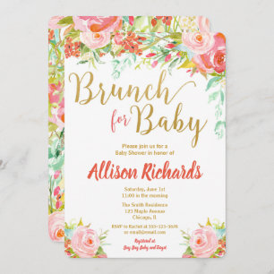 Brunch pour baby shower filles invitations florale