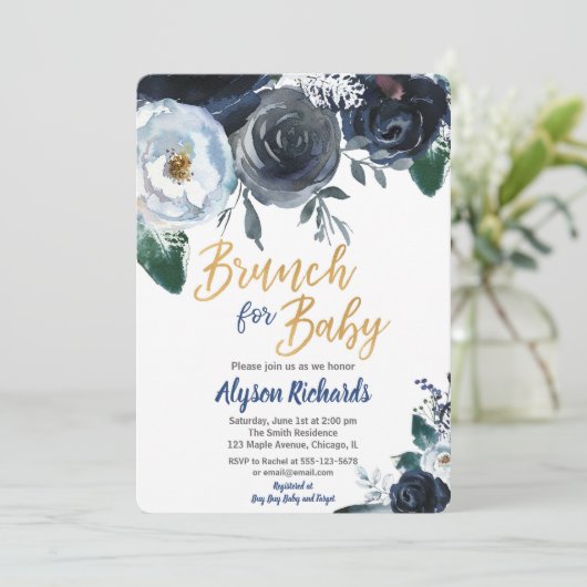 Brunch pour bébé garçon douche invitations pivoine (Debout devant)