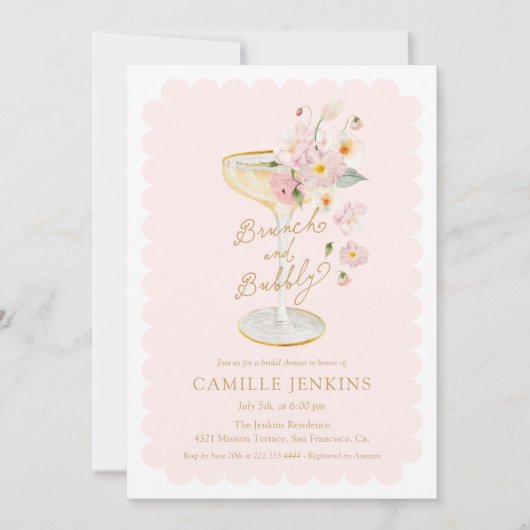 Brunch rose et invitation à la douche nuptiale Bub (Devant)