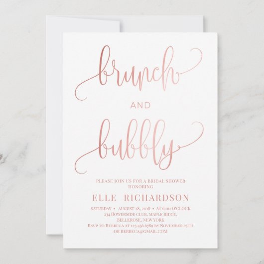 brunch rose or mousseux et invitation bulle (Devant)