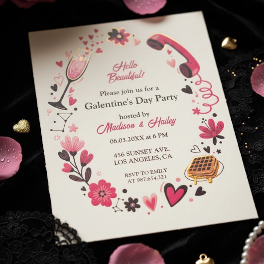 Brunch Waffle Galentine's Invitation Kaart