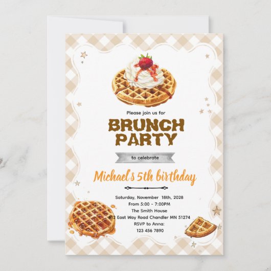 Brunch Waffles Birthday Invitation Kaart (Voorkant)