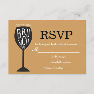 BRUNCH Wijnglas ELKE KLEUR & RSVP-kaart voor evene RSVP Kaartje