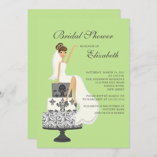 Brune Bride Brune Invitation Douche nuptiale Gris (Devant / Derrière)